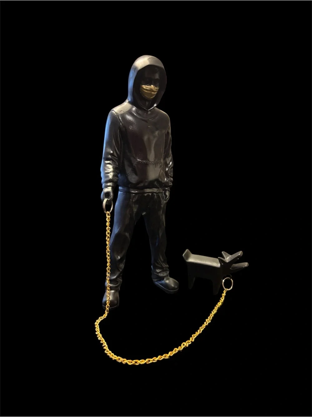 Men's Black Hoodie & Dog Chain Sculpture Accessory